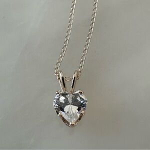 14k Solid Gold Heart CZ Pendant Necklace